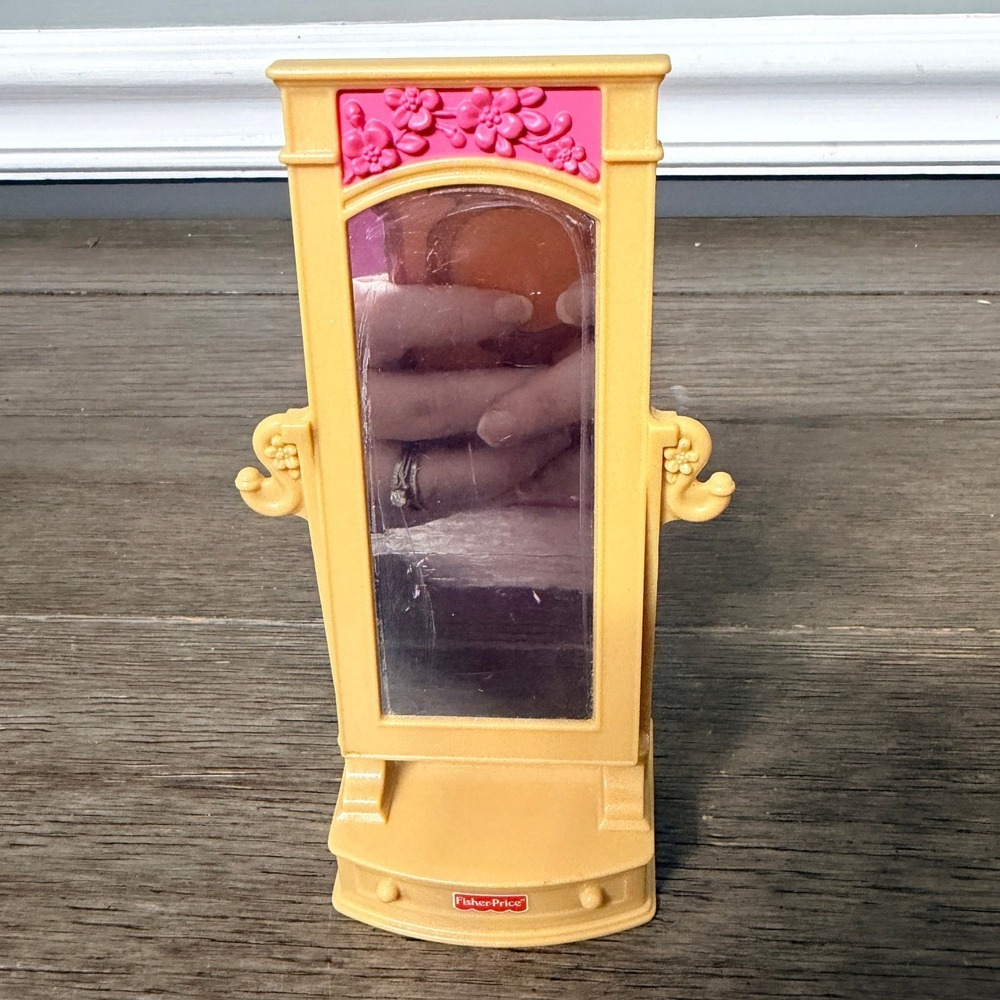 Fisher-Price Loving Family Dollhouse Tan Full Length Mirror Pink Flower Vanity